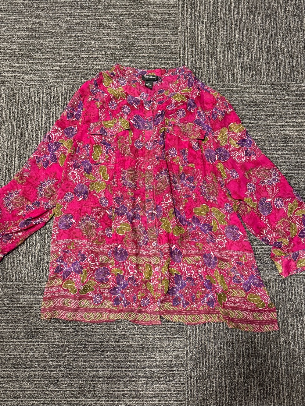 Maggie Barnes Hot Pink Floral Button-Front Blouse